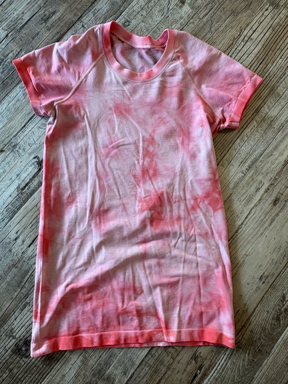 Lululemon Pink Tie-Dye Ribbed Short Sleeve Top